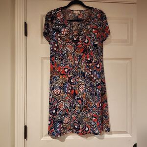 Ivy Road colorful floral short sleeve dress M